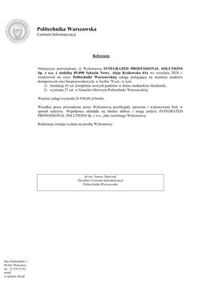 POLITECHNIKA WARSZAWSKA REFERENCJE 09-2024